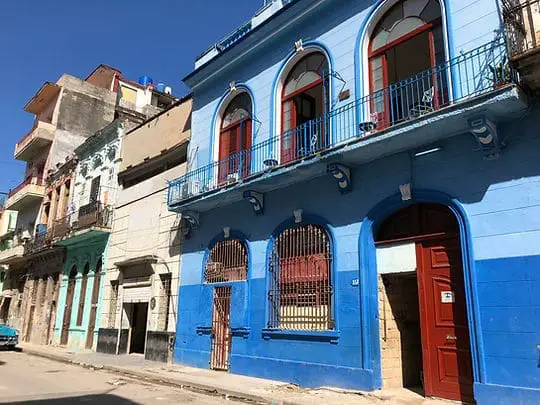Blue house on a street in Havana, Cuba